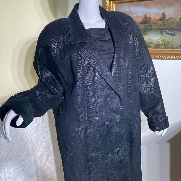 Rare Vintage Peter Millar Crown Sport Full Length Double Breasted Leather Coat - Picture 6 of 17